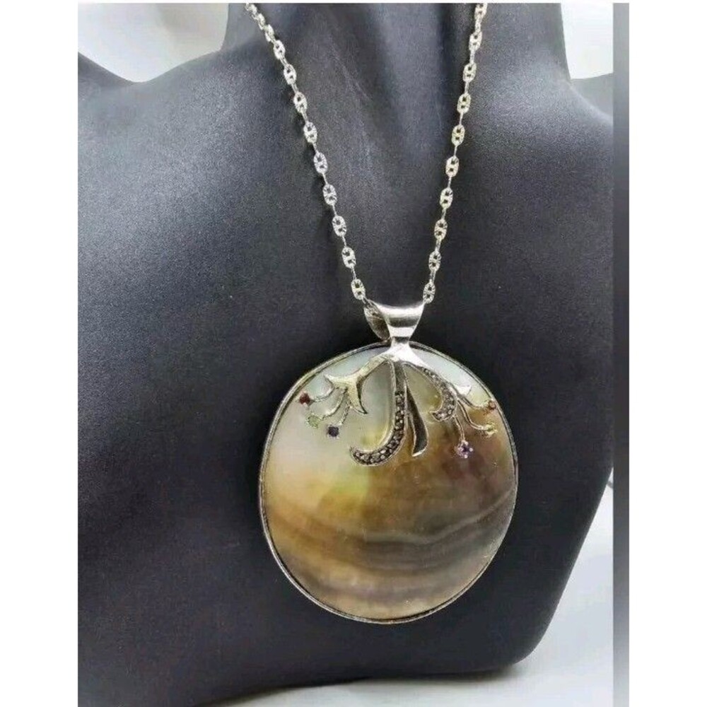 925 Mother of Pearl Multi Stone Pendant Necklace